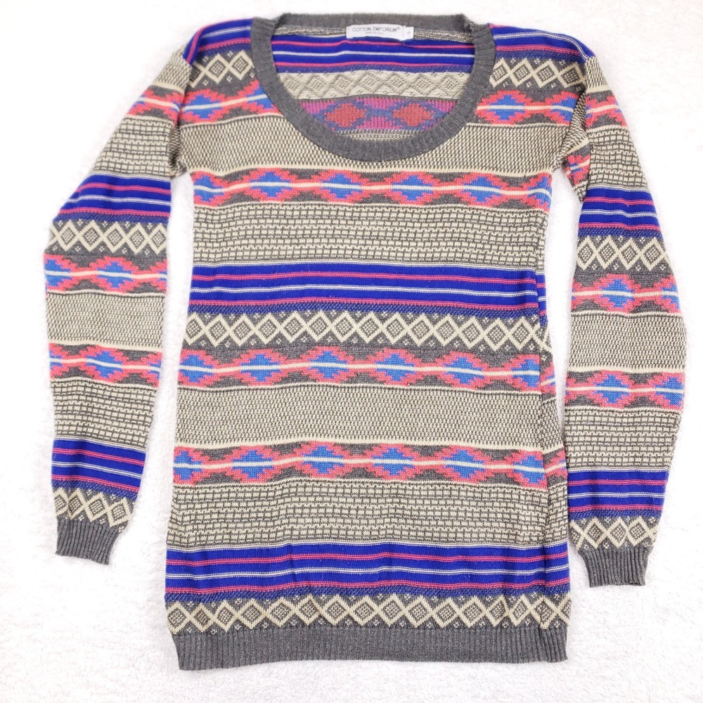 Cotton Emporium Vintage 80s Geometric Knit Sweater Womens S Fair Isle USA
